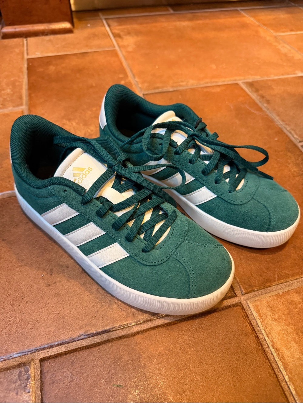 adidas Green Suede Sneakers with White Stripes 3Y